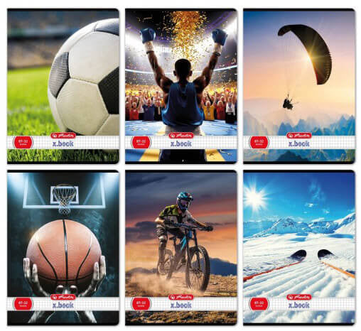 Herlitz tűzött füzet A/4, 32 lap kockás, Sport, többféle