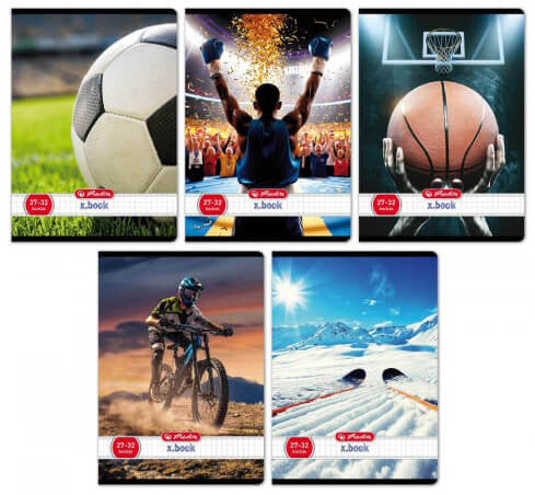 Herlitz tűzött füzet A/5, 32 lap kockás, Sport, többféle