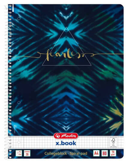 Herlitz spirál füzet A/4, kockás, 80 lapos, Batik Fearless, kék-zöld