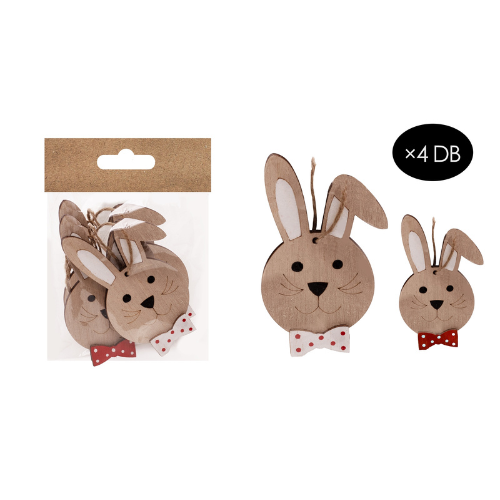 Húsvéti dekor fa akasztós nyuszi 8x5 cm 2 db/csomag