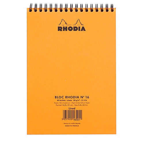 Jegyzettömb spirálos Clairefontaine Rhodia Orange A/5 80 lapos vonalas
