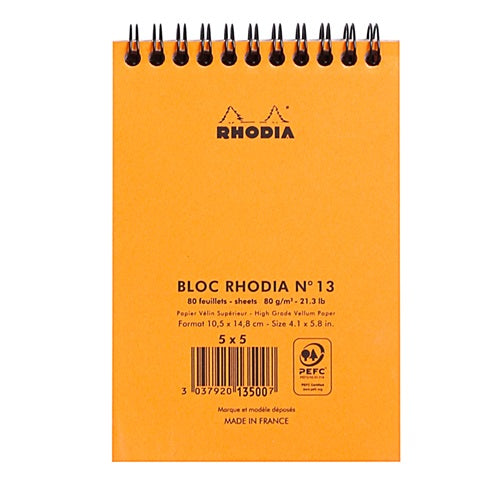 Jegyzettömb spirálos Clairefontaine Rhodia Orange A/6 80 lapos kockás