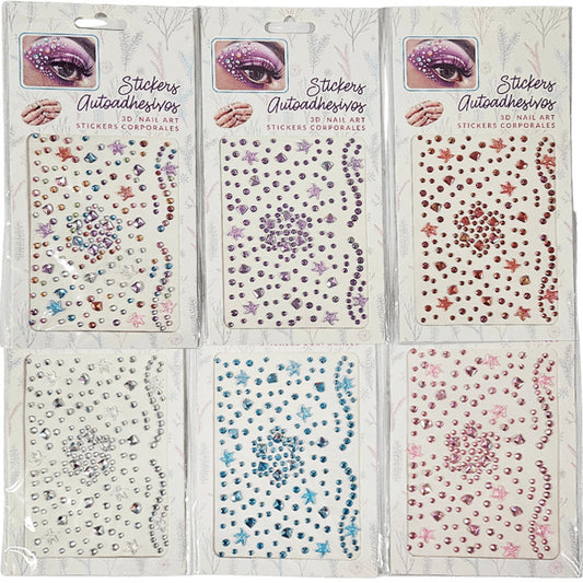 Öntapadós strasszkövek sminkhez, 9x12cm, többféle