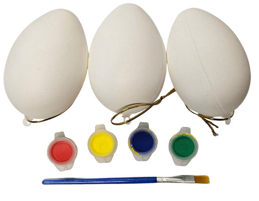 Tojások, színezhető, dekorálható, 3 db/szett, 8 cm-es, festékkel és ecsettel