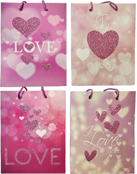 Szivecskés ajándéktáska 23x18xcm, közepes, Love, 4 féle
