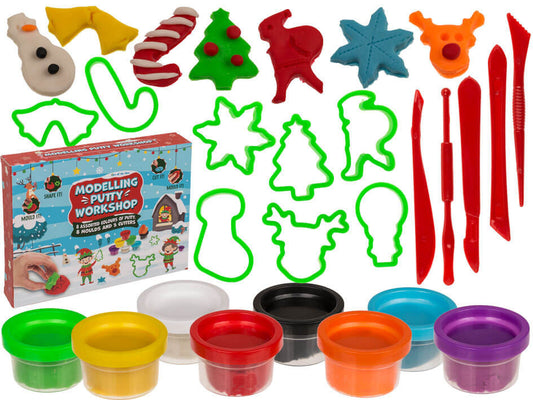 Karácsonyi gyurmakészlet, formákkal, formázó eszközökkel, 21 db-os