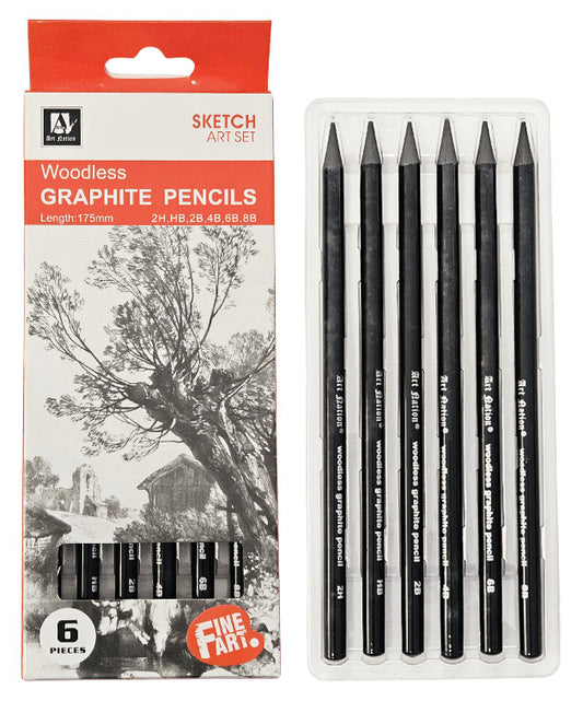 Grafitceruza készlet, 6 db-os, 8B-2H, hatszögletű, famentes, Sketch Art Set (WGH06175)