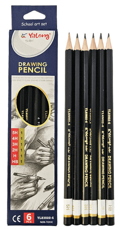 Grafitceruza készlet, 6 db-os, HB-5H, hatszögletű, Yalong YL83022-6