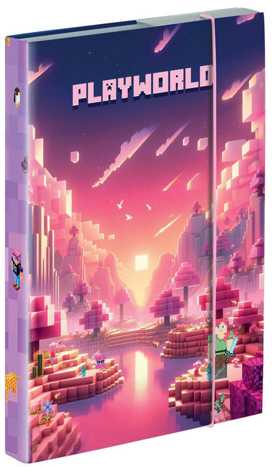 Minecrafft mintás füzetbox A/4, Playworld Girl, lila-rózsaszín