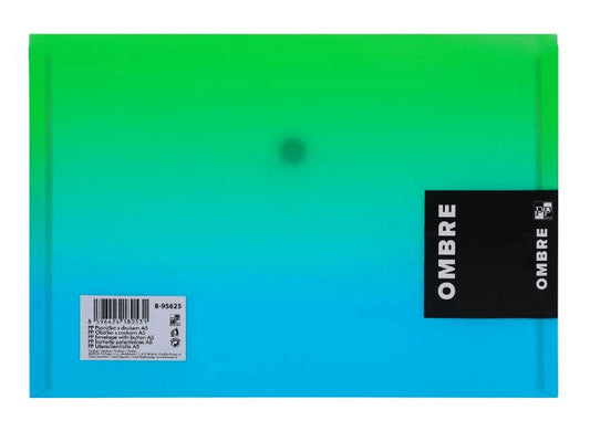 Irattartó tasak A/5, patentos, műanyag, OMBRE, zöld-kék