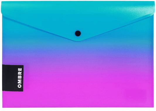 Irattartó tasak A/4, patentos, műanyag, OMBRE, türkiz-rózsaszín
