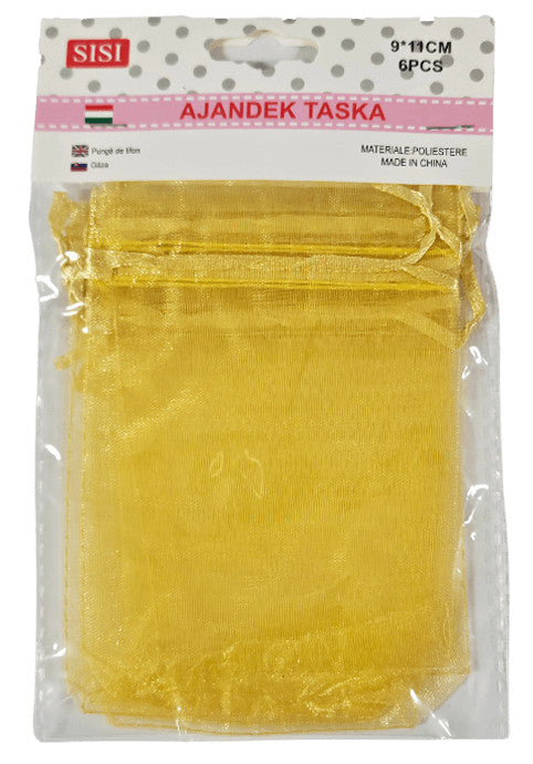 Organza dísztasak, zacskó, 9x11cm, 6 db/csomag, arany