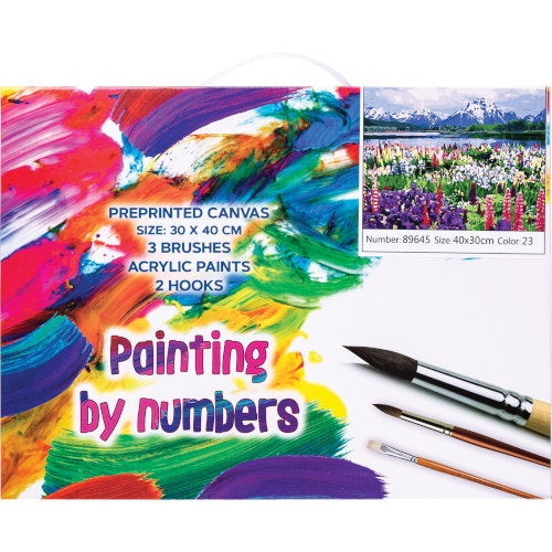 Kreatív kifestő klt. Centrum számozott, 30x40 cm, Svájci hegyek virágos réttel