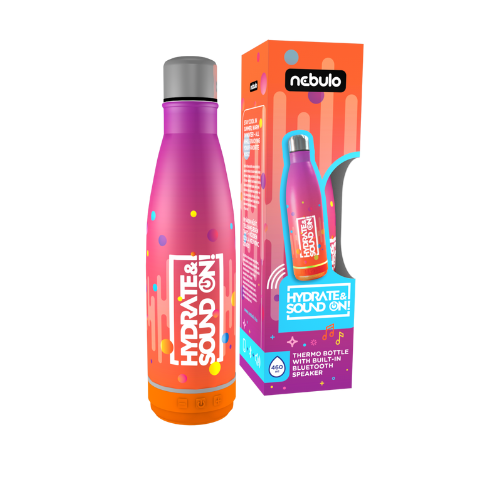Kulacs Nebulo 460 ml thermo beépített bluetooth hangszóróval, rózsa-narancs