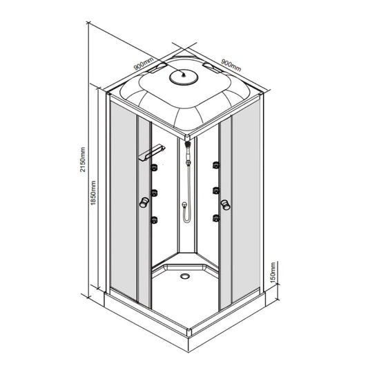 Valerie 90x90 cm szögletes hidromasszázs zuhanykabin