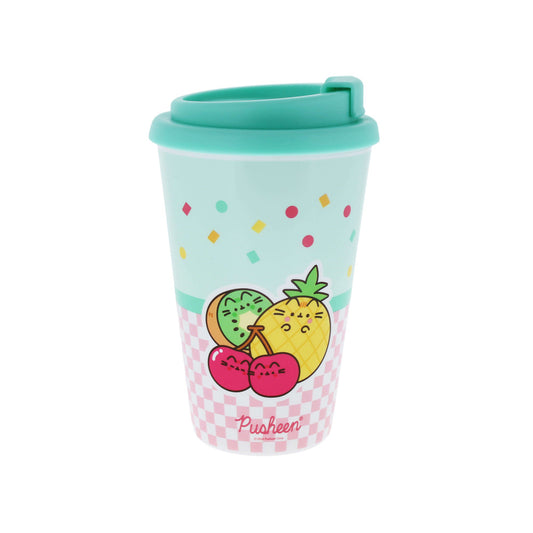 Pusheen cicás pohár műanyag tetővel, 350 ml, Pusheen Fruits