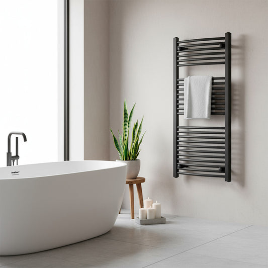 Íves törölközőszárító radiátor 1200x600 mm fekete