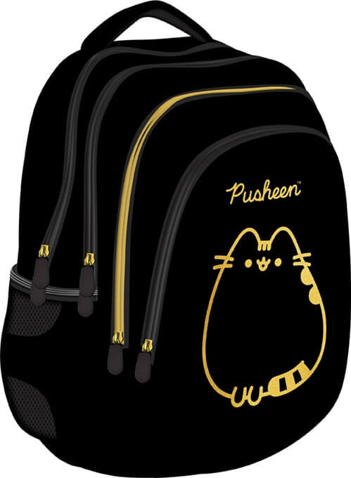 Pusheen cicás hátizsák, iskolatáska, 42x31x22cm, fekete-arany