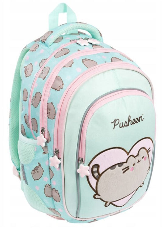 Pusheen cicás hátizsák, iskolatáska, 40x28x18cm, mentazöld