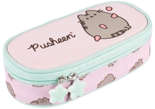 Pusheen cicás tolltartó, beledobálós, ovális, rózsaszín