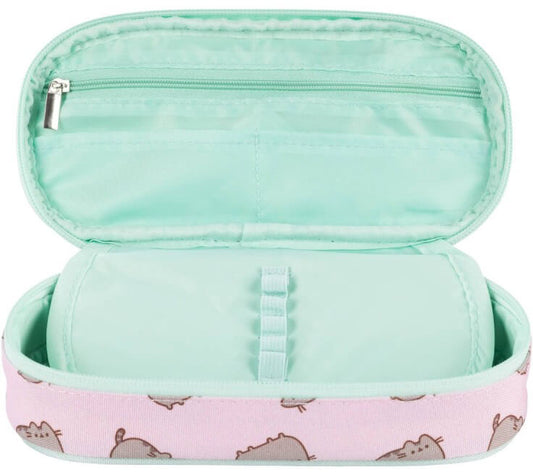 Pusheen cicás tolltartó, beledobálós, ovális, rózsaszín