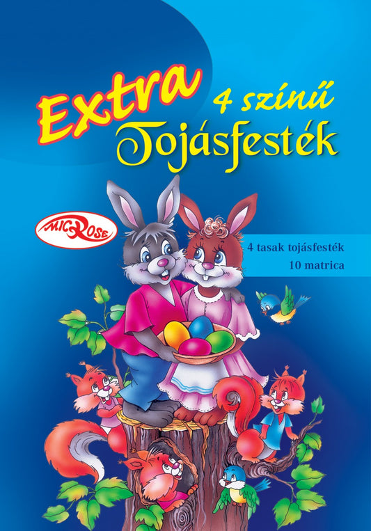 Extra 4 színű tojásfesték matricákkal húsvétra (4 színű tojásfesték, 10 db matrica)