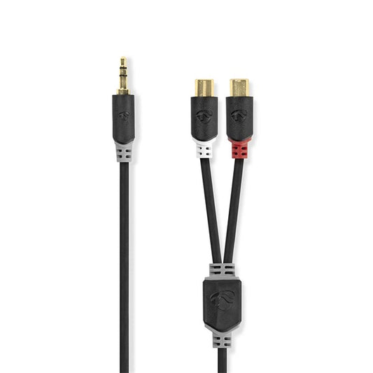 Nedis CABW22250AT02 sztereo audió kábel 3,5mm sztereo jack - 2x RCA aljzat, Aranyozott, 0,20m