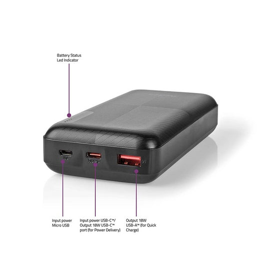 Nedis UPBKPD20000BK hordozható külső akkumulátor, powerbank 20000mAh