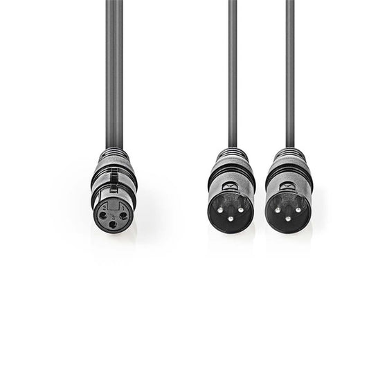 Nedis COTH15020GY15 félprofi XLR audio kábel, XLR 3p aljzat - 2 x XLR 3p dugó, 1.5m, rugalmas