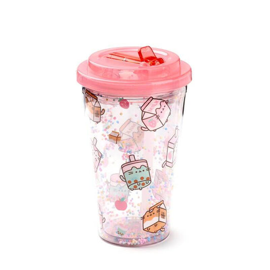 Pusheen cicás pohár szívószálas tetővel, 500 ml, Pusheen és az italok