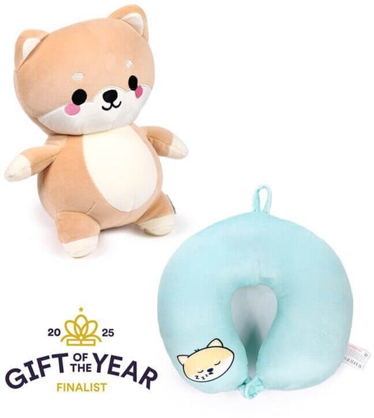 2 az 1-ben kifordítható utazópárna és plüss figura, Shuggs, a Shiba Inu kutya