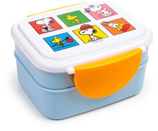 Snoopy ételhordó, uzsonnás doboz szett, evőeszközökkel, Bento, Snoopy & Woodstock PEANUTS