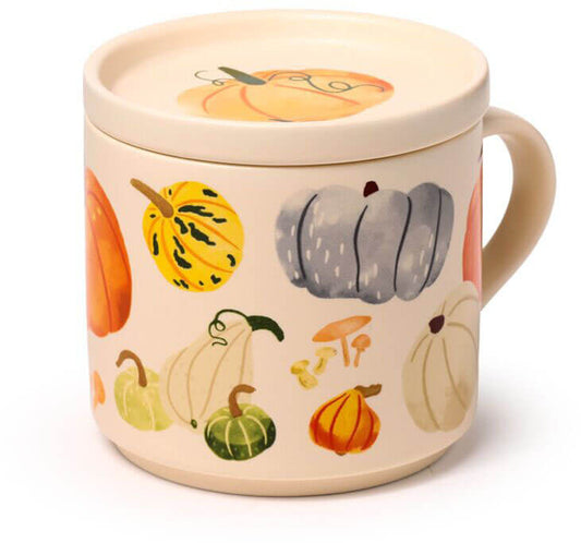 Őszi szüret (tök mintás) bögre fedéllel, kerámia, 420 ml