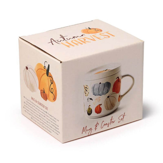 Őszi szüret (tök mintás) bögre fedéllel, kerámia, 420 ml