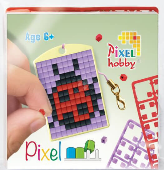 Pixel kulcstartókészítő szett 1 kulcstartó alaplappal, 3 színnel, katica