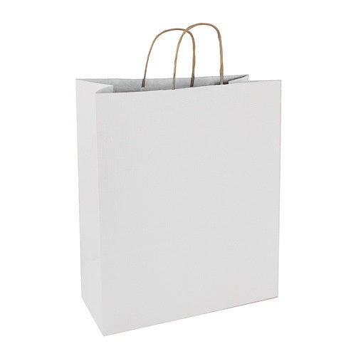 Papírtáska 26x35x12 sodrott füles fehér