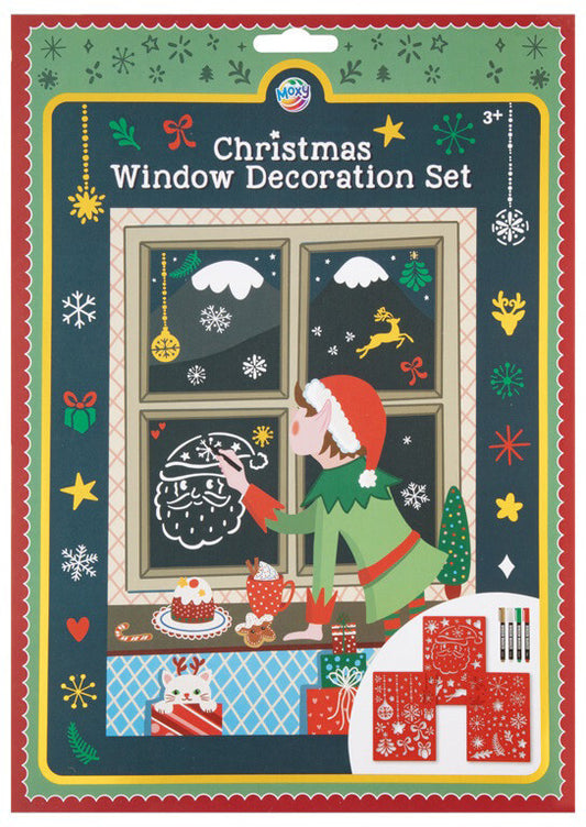 Karácsonyi ablakdekoráló készlet, 3 db A/4 stencil és 4 ablakfilc (800083)