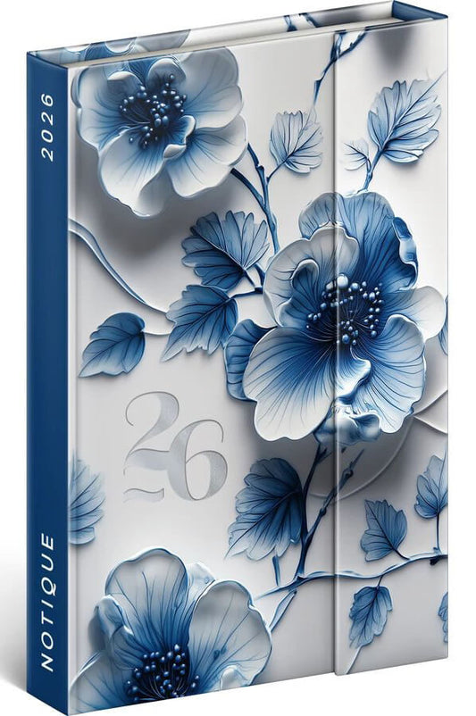Realsystem mágnessel záródó agenda, határidőnapló, 11x16cm, heti tervező, 2026, Porcelain Flower