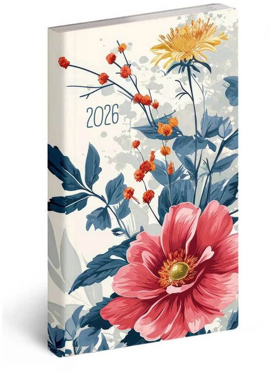 Realsystem zsebnaptár, álló, heti, 9x16,5cm, 2026 Flexi floral