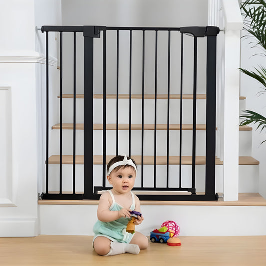 Biztonsági korlát 74-105 cm lépcsőkhöz és ajtókhoz fémből és fából fekete