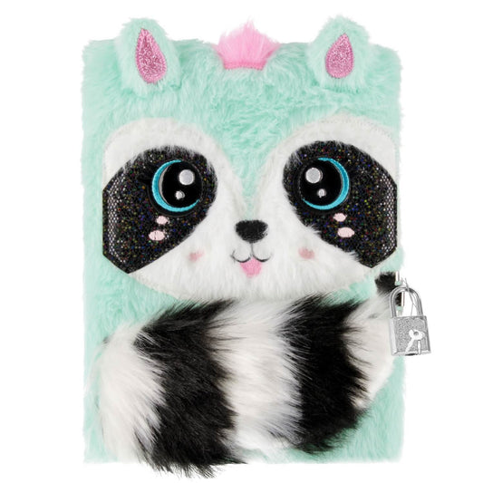 Állatos napló kulccsal, A/5, plüss borítóval, mosómedve