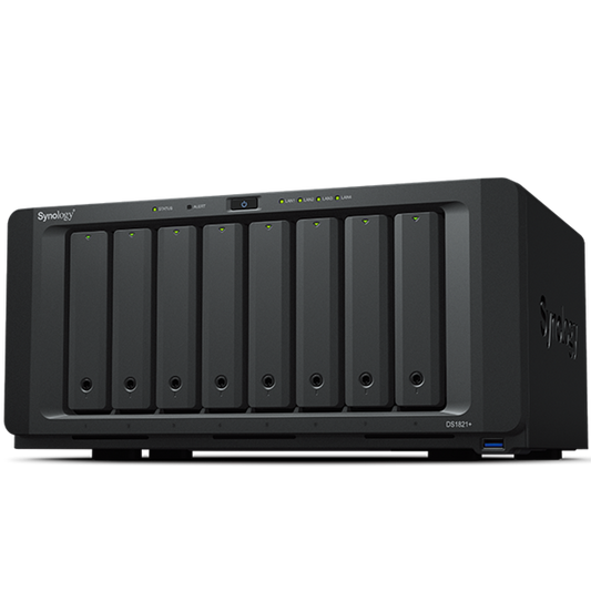 SYNOLOGY NAS 8 fiókos DS1821+ AMD Ryzen V1500B 4x2,2GHz, 4GB DDR4, 4x1GbE, 2xeSATA