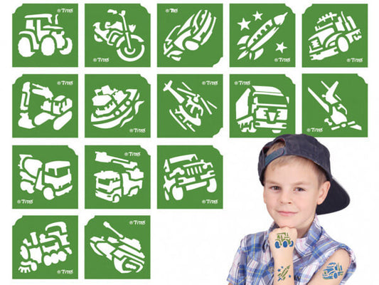 Sablonok, közepes, 15 db-os, fiús, járművek (CTMS-0072)