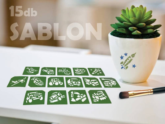 Sablonok, közepes, 15 db-os, fiús, járművek (CTMS-0072)