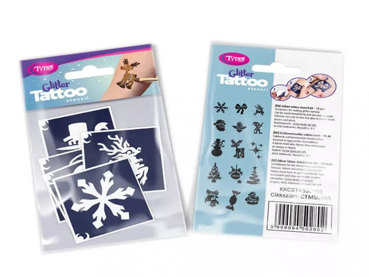 Sablonok, karácsonyi, 15 db-os készlet csillámtetováláshoz