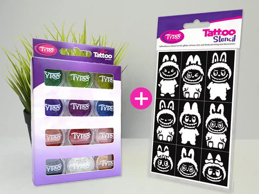 Csillámpor szett 12 x 2,5 ml alap színek (basic colours) + Labubu sablon szett