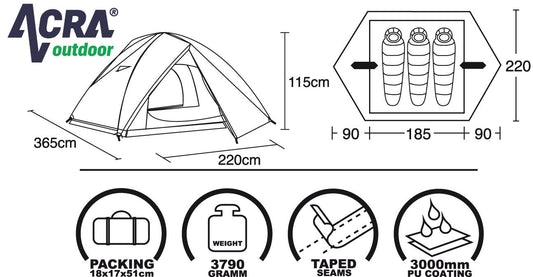 Acra BROTHER ST06 sátor, 3 személyes, kétponyvás