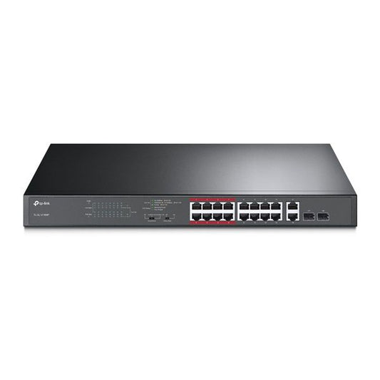 TP-LINK PoE Switch 16x100Mbps (16xPOE+) + 2x1000Mbps + 2xGigabit kombó SFP, TL-SL1218MP