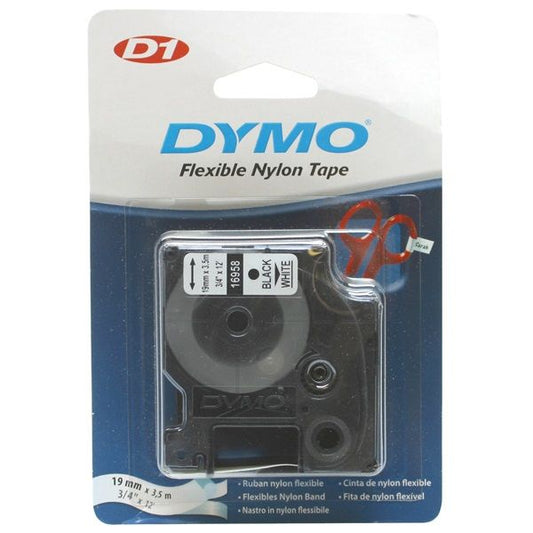 DYMO címke LM D1 nylon, 19mm, fekete betű / fehér alap, S0718050, S0718120, 18489, 18759