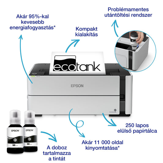 Epson EcoTank M1170 mono A4 tintasugaras nyomtató, duplex, LAN, WIFI